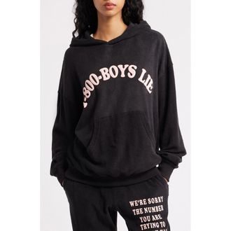 Boys Lie 1-800 Logo High Pile Fleece Hoodie in Black at Nordstrom, Size X-Small