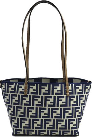 Fendi Blue White Canvas Leather Tote Bag (Pre-Owned)