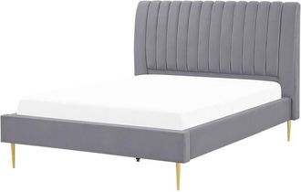 Beliani Bed Velvet MARVILLE 140 x 200 cm (EU Double) Grey
