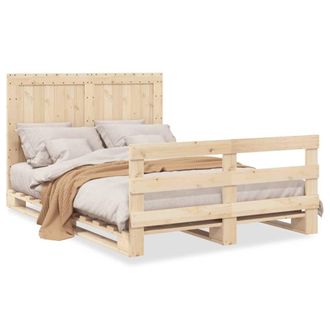 Berkfield Home Bed Frame without Mattress with Headboard 140x200 cm Solid Wood in Light Tan