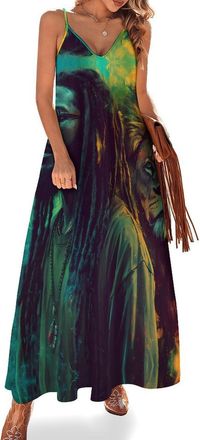 Generic Rasta Lion Jamaican Womens Spaghetti Strap Maxi Dress Summer Sleeveless V-Neck Long Sundress