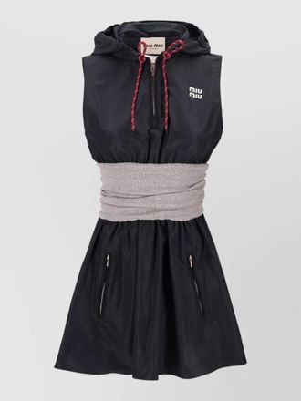 Miu Miu hooded sleeveless dress elastic waistband zip pockets