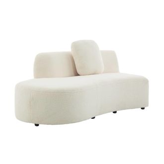 Sweeek Sof&aacute; con forma curva de tela borreguito, 3 plazas, crema