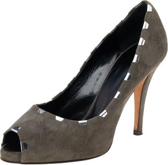 Giuseppe Zanotti Grey Suede Peep Toe Pumps