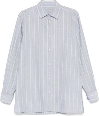 Maison Margiela Blauwe Button-Up Shirt met Gebogen Zoom - Heren - Casual Overhemden - Blauw - M - Katoen - Overhemden