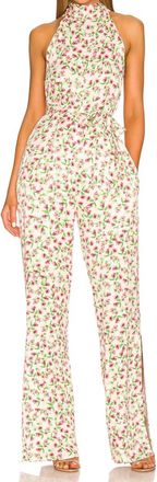 Something Navy Silky Floral Halter Jumpsuit In Cream Multi