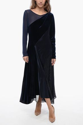 Talbot Runhof Satin and Velvet Dress with Mesh and Lurex Inserts Talbot Runhof