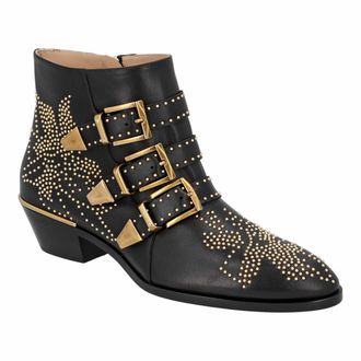 Chlo&eacute; Chlo&eacute; dames Susanna korte laarzen in zwart leer met gouden studs