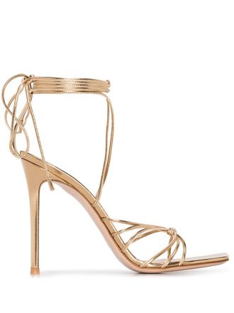 Gianvito Rossi Sylvie 105mm lace-up sandals - women - Leather/Leather/Leather - 40.5 - Gold