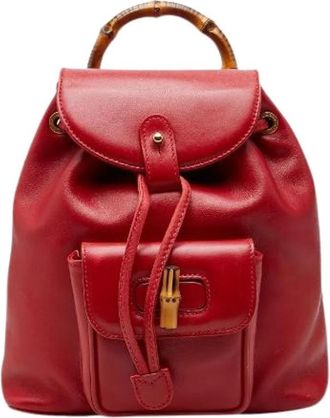 Gucci Pre-owned Bamboo Leren Rugzak - Dames - Vintage Rugzakken - Rood - ONE Size - Leer - Vintage