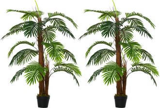 OUTSUNNY Conjunto de 2 plantas artificiales 120 cm palmeras artificiales árboles artificiales con 3 troncos y 19 hojas para decoración hogar