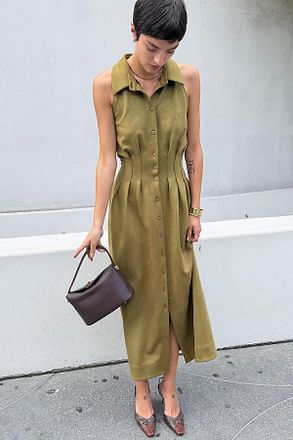 Exquise Tobie Faux Suede Sleeveless Shirtdress