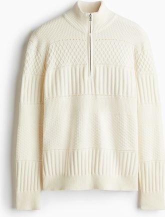 H&M Musterstrick-Pullover in Regular Fit - White