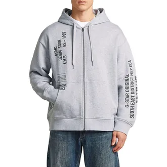 G-Star Stencil Graphic Relaxed Full Zip Hoodie in Light Grey Htr at Nordstrom, Size Xx-Large