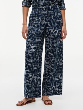 Tommy Hilfiger Culotte TOMMY HILFIGER ESS LINEN PULL ON PANTS, Damen, Gr. L (42/44), N-Gr, flag feathers schwarz night navy, Web, Obermaterial: 100% Leinen, unifarbe