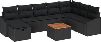 vidaXL Conjunto De Sof&aacute; De Jard&iacute;n Con Coj&iacute;n 9 Pcs Negro Polirat&aacute;n Vidaxl