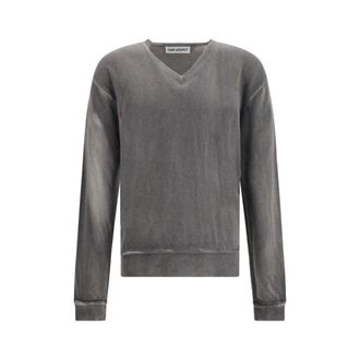 Our Legacy Sweatshirts, male, Gray, Size: XL Powder Blue Linen Cotton V-Neck Sweater