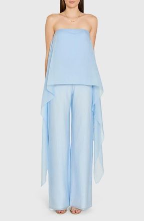 Amanda Uprichard Jenny Strapless Jumpsuit in Baby Blue at Nordstrom, Size Medium