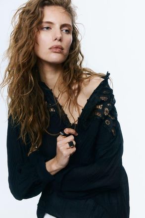 H&M Lace-yoke blouse in Black at Nordstrom, Size Xx-Large
