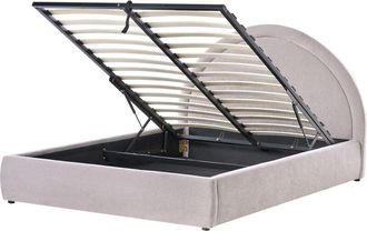 Beliani Cama Con Somier De Chenilla 140 X 200 Cm Con Cabecero Espacio Almacenaje Elevable Beige Mouzon