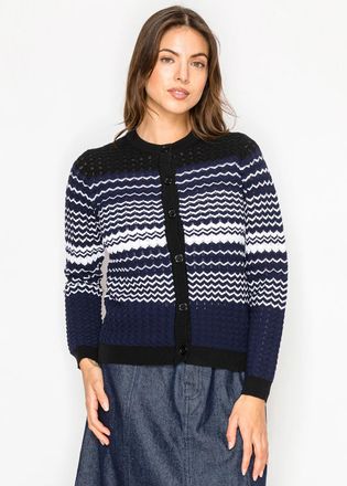 YAL New York Navy and White Knit Button Cardigan