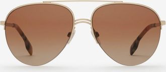Burberry Check Detail Aviator Sunglasses, Light Brown