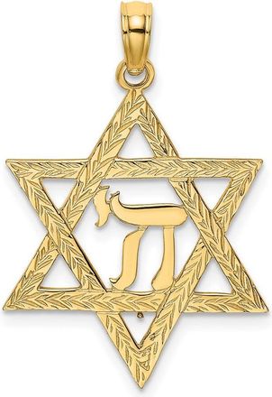 Diamond2Deal 14k Yellow Gold Textured Star of David with Chai Center Charm Pendant