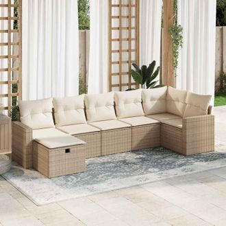 vidaXL Vidaxl - Set Sof&aacute;s De Jard&iacute;n 7 Piezas Y Cojines Rat&aacute;n Sint&eacute;tico Beige