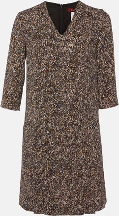 Max Mara Brown Printed Crepe V-Neck Dress