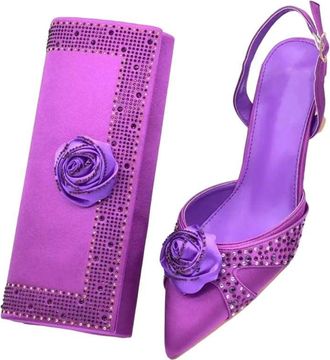 Generic Rhinestoness Women Shoes And Bags Set Nigeria Party Pumps With Handmade Flowers Set