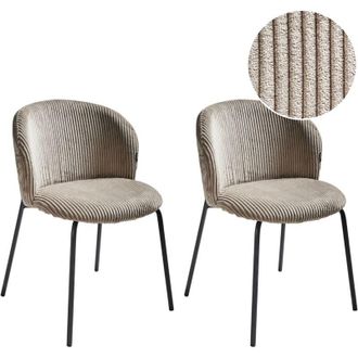 Beliani Conjunto De 2 Sillas De Comedor Patas De Hierro Tapicer&iacute;a De Pana Con Respaldo Redondeado Gris Pardo Miles