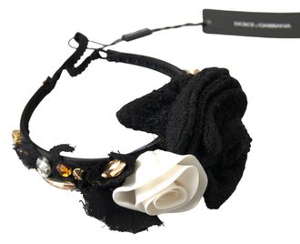 Dolce & Gabbana Womens Diadem Headband Tiara White Rose Crystal Hair Gold Black Silk Accessory
