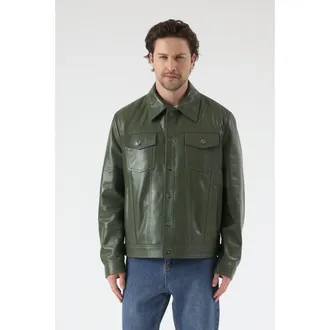 FURNIQ Oliver Leather Jacket in Khaki at Nordstrom, Size Xxx-Large