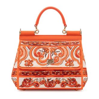 Dolce & Gabbana Small Sicily Handbag with Majolica Embroidery - female - Dolce & Gabbana - Handbags - Orange - ONE SIZE - Bags