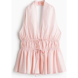 H&M Peplum Halterneck Top in Light Pink at Nordstrom, Size Xx-Large