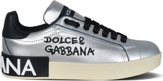 Dolce & Gabbana Zilveren Leren Sneakers - Heren - Sneakers - Grijs - 40 EU - Leer - Schoenen