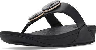 FitFlop Lulu Marbled-Stone Toe-Post Sandals Womens Wedge Shoes Black : 10 M (B), Synthetic