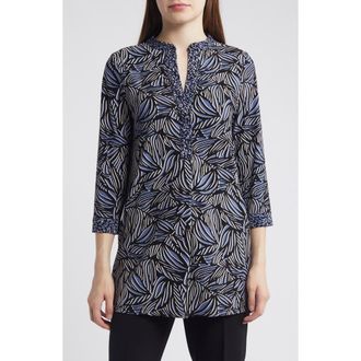Anne Klein Allover Print Shirt in Blu Jay/Anne Black Multi at Nordstrom, Size Small