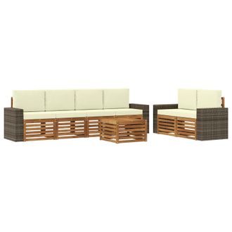 vidaXL Conjunto De Sof&aacute;s De Exterior Con Coj&iacute;n 7 Pcs Natural Y Crema Vidaxl