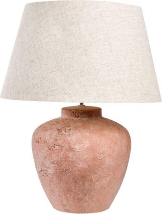 Beliani L&aacute;mpara De Mesa Estilo R&uacute;stico Base De Cer&aacute;mica Pantalla De Lino Forma Cil&iacute;ndrica Efecto Terracota Marr&oacute;n Barton
