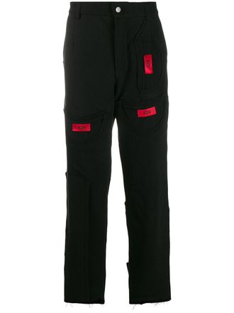 424 contrasting patch logo trousers - men - Cotton/Cotton - 34 - Black
