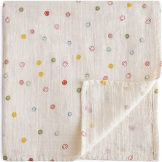 Mushie Muslin Swaddle Blanket in Smiley Face at Nordstrom