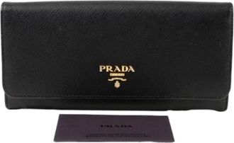 Prada Pre-owned Wallets, female, Black, Size: ONE SIZE Pre-owned Logo Long Wallet