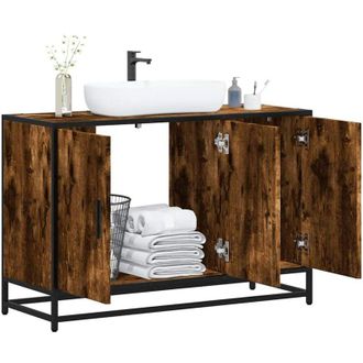 vidaXL Mobile Lavabo Bagno Rovere Fumo 90x33x60 cm Legno Multistrato - Vidaxl