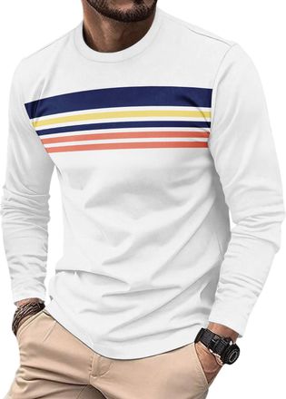 Generic Mens Soft Long Sleeve Top - Pure & Striped Crew Neck, Casual Layering Essential for Everyday Wear (S,16)