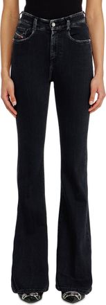 Diesel Bootcut Jeans High Waist 1973 D-Partt, Black/Dark grey, Zip fly