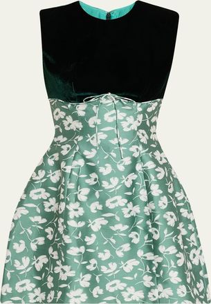 Markarian Jolie Velvet Empire-Waist Floral Brocade Mini Dress