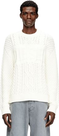 Diesel Cable-knit jumper with Diesel logo - Knitwear - Man - White