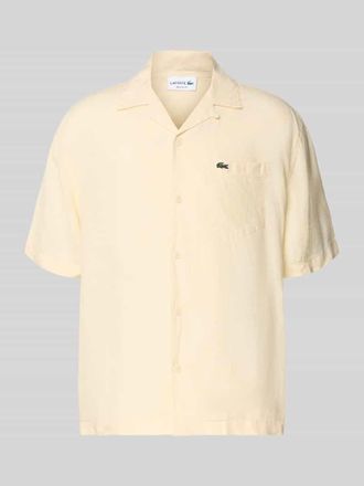 Lacoste Relaxed Fit Leinenhemd mit Resortkragen in Beige Melange, Gr&ouml;&szlig;e 39