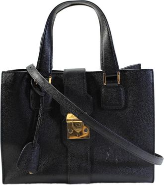 Mark Cross Womens Double Handle Logo Pushlock Livingston Tote Handbag Black